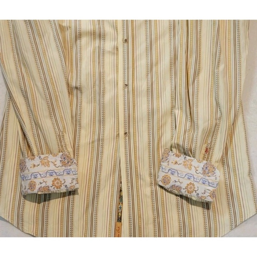 ROBERT GRAHAM MENS YELLOW STRIPED FLIP CUFF LONG SLEEVE BUTTONDOWN SIZE 2XLT - Picture 4 of 10